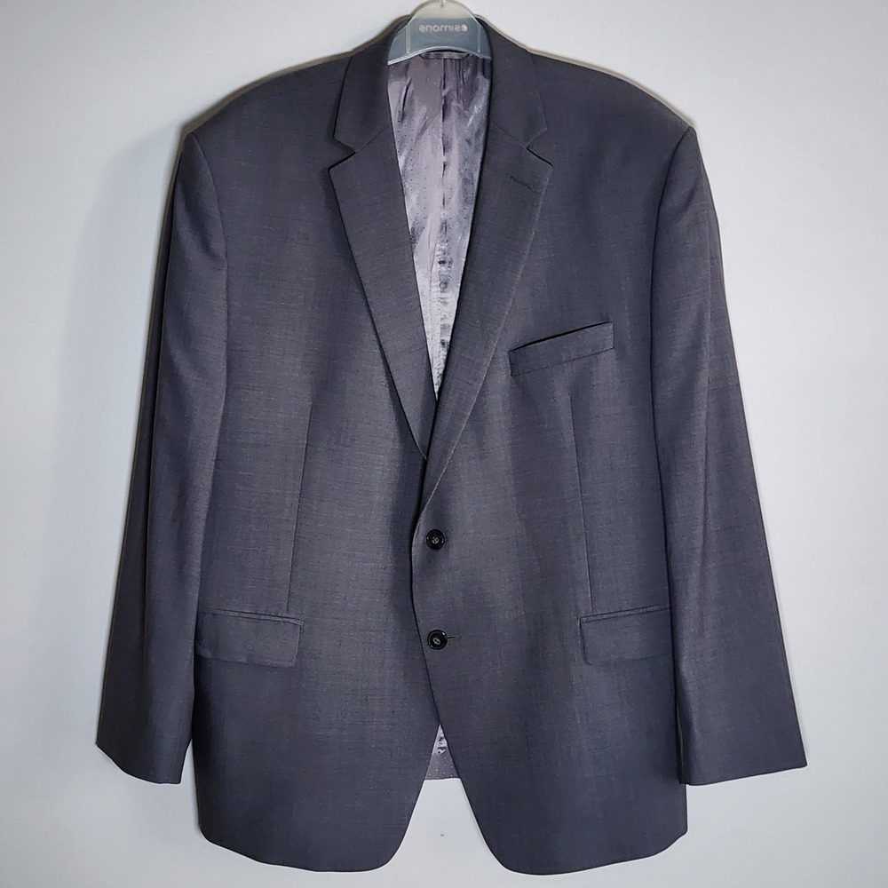 Calvin Klein Wool Suit Jacket Blazer Mens 46 Short Gray Slim Fit Professional